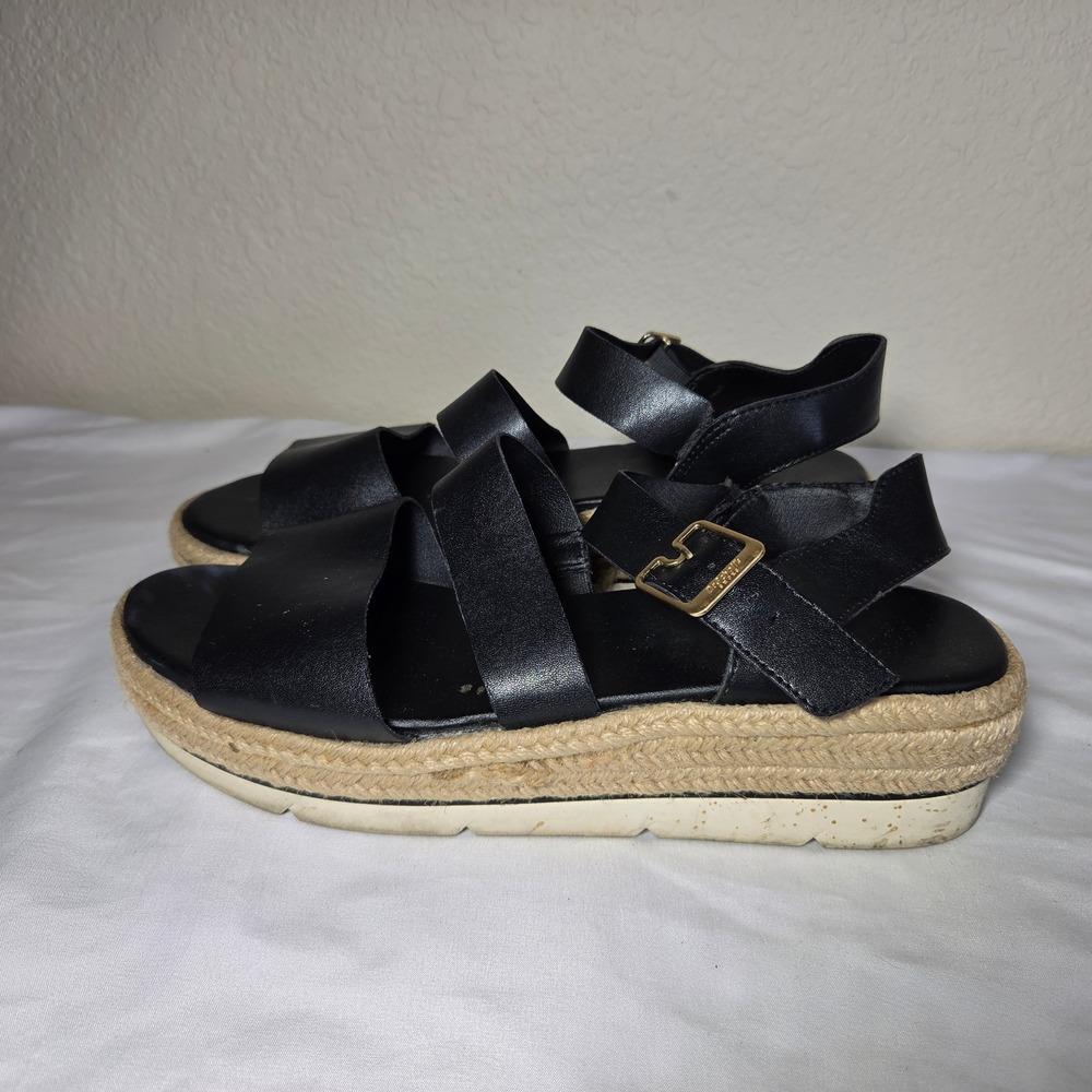 Dr Scholls Once Twice Black Strappy Espadrille Platform Sandals Womens 11M